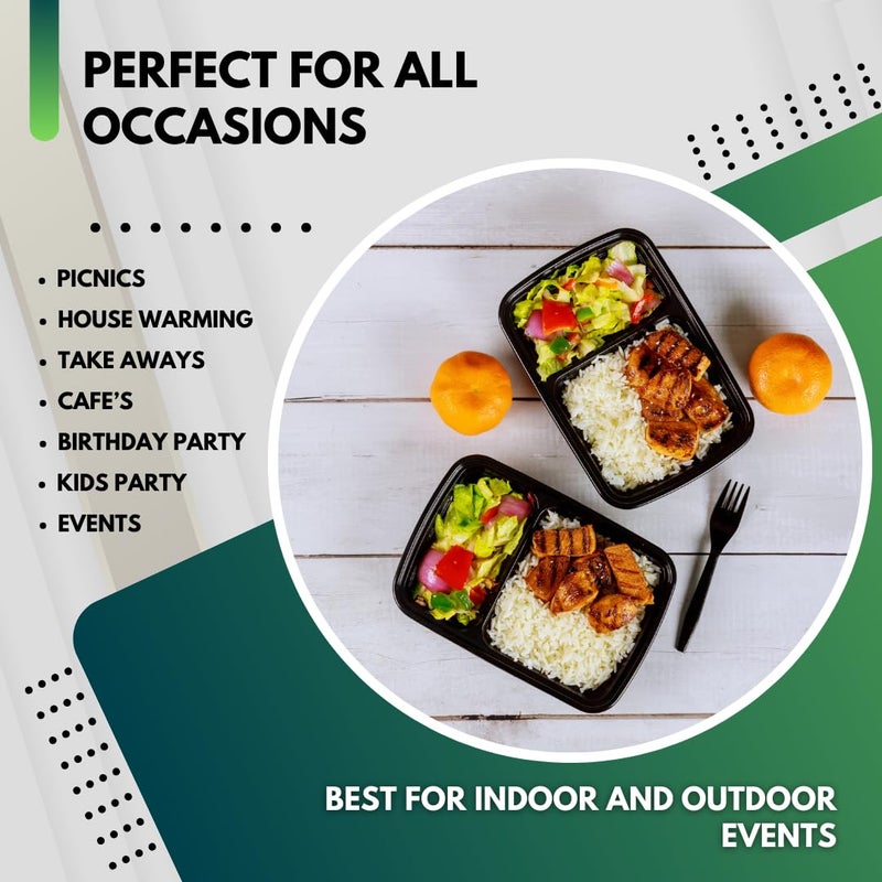Green Direct Lunch Box Sets/Large Food Container with Lid / 2 Compartment Bento Box, Microwaveable, Freezer & Dishwasher Safe, Leak Proof, 10 Pack - Image 5